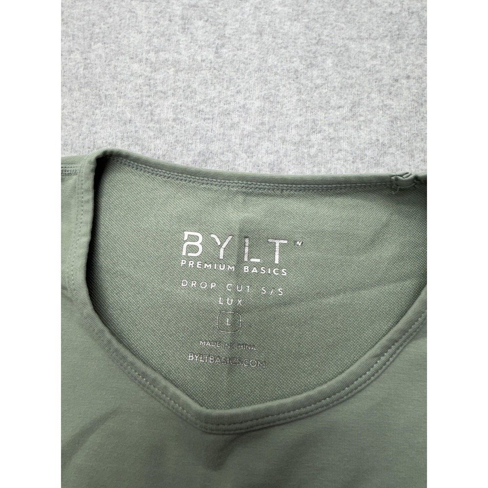 BYLT Shirt Mens Large Green Drop-Cut S/S Lux Curved Hem Soft Crewneck Tee - Picture 2 of 8